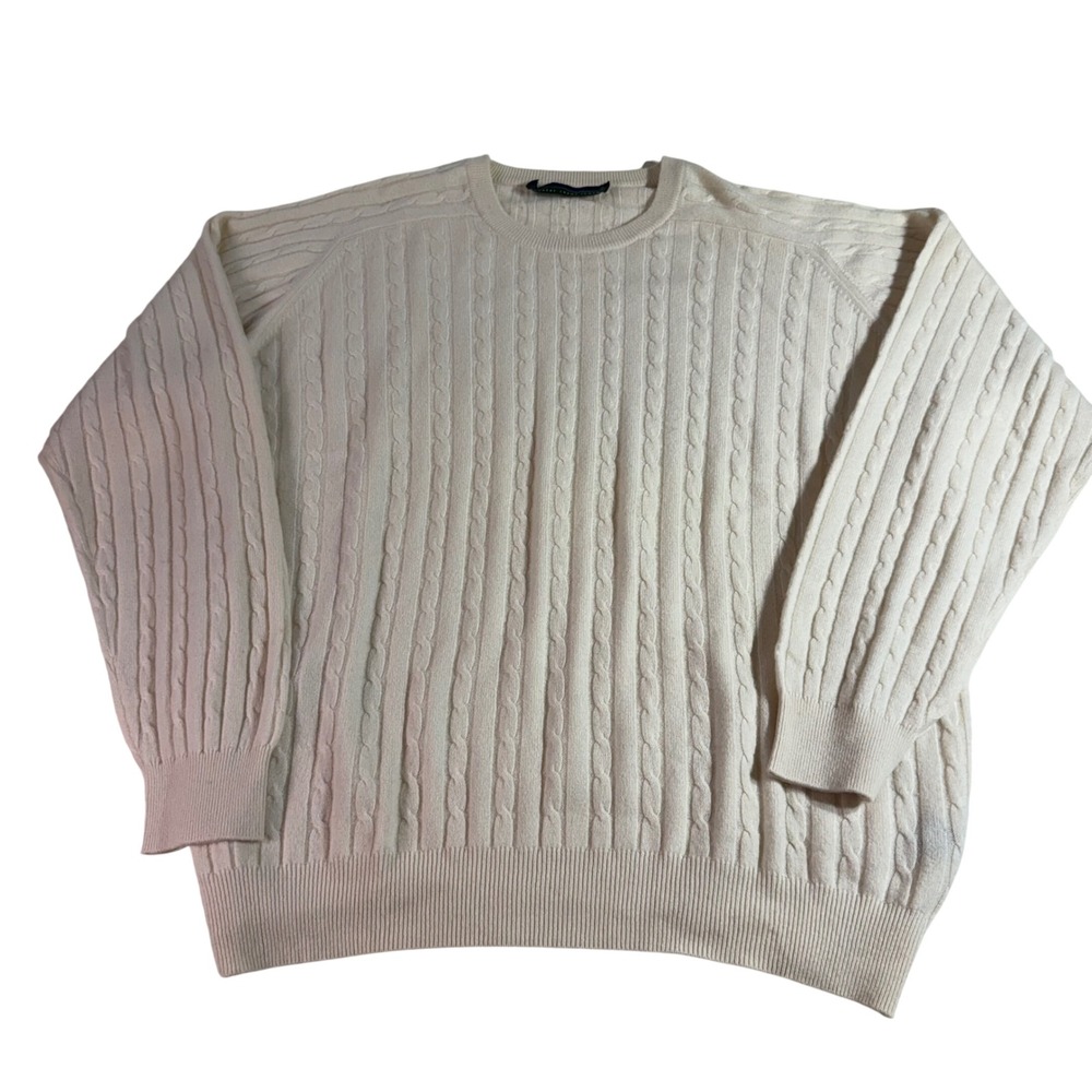 Robert Trent Jones Cashmere Sweater L Creme Cable Knit Crewneck Pullover